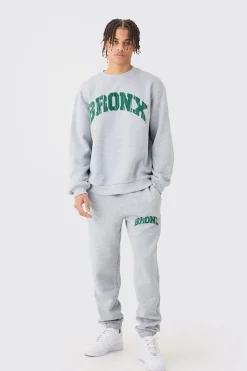 Oversized Bronx Varsity Sweatshirt Tracksuit | BoohooMAN UK