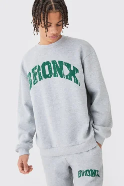Oversized Bronx Varsity Sweatshirt Tracksuit | BoohooMAN UK