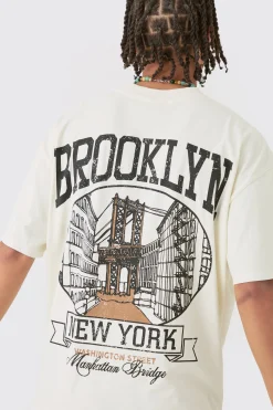 Oversized Brooklyn Stencil Washed Back Print T-shirt | BoohooMAN UK