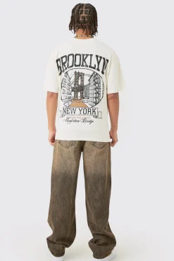 Oversized Brooklyn Stencil Washed Back Print T-shirt | BoohooMAN UK