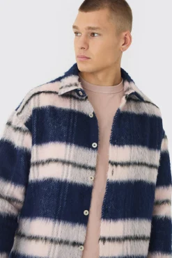 Oversized Brushed Check Overshirt | BoohooMAN UK