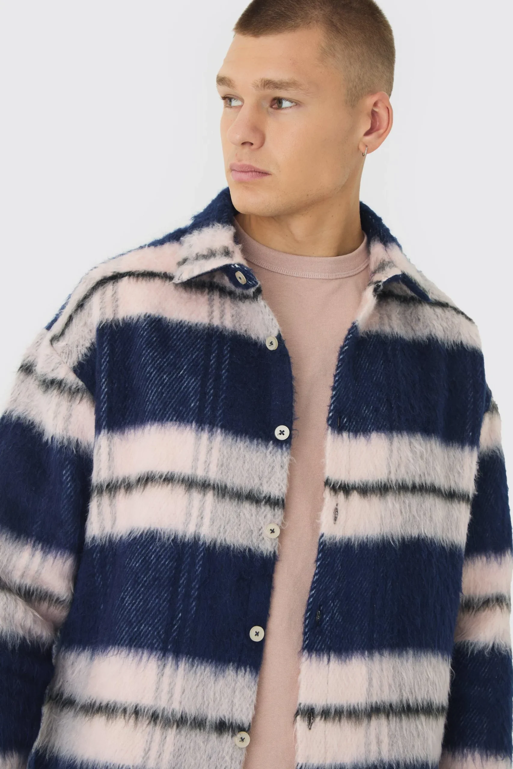 Oversized Brushed Check Overshirt | BoohooMAN UK