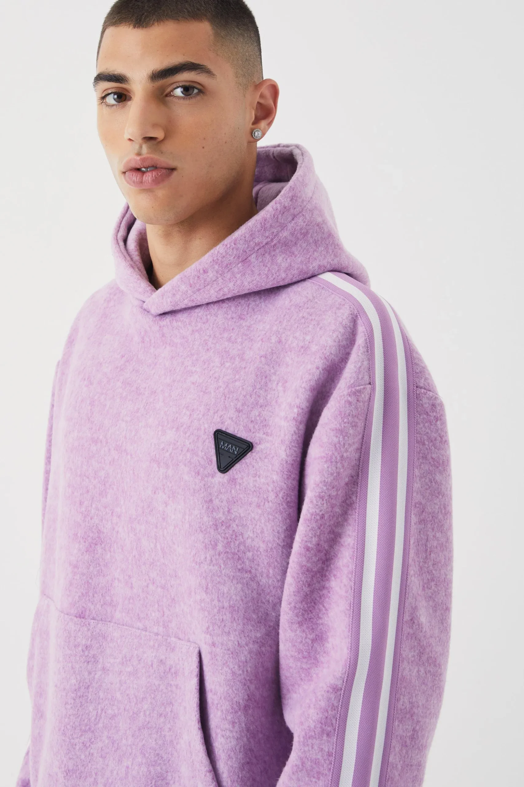 Oversized Brushed Heavyweight Taped Hoodie | BoohooMAN UK