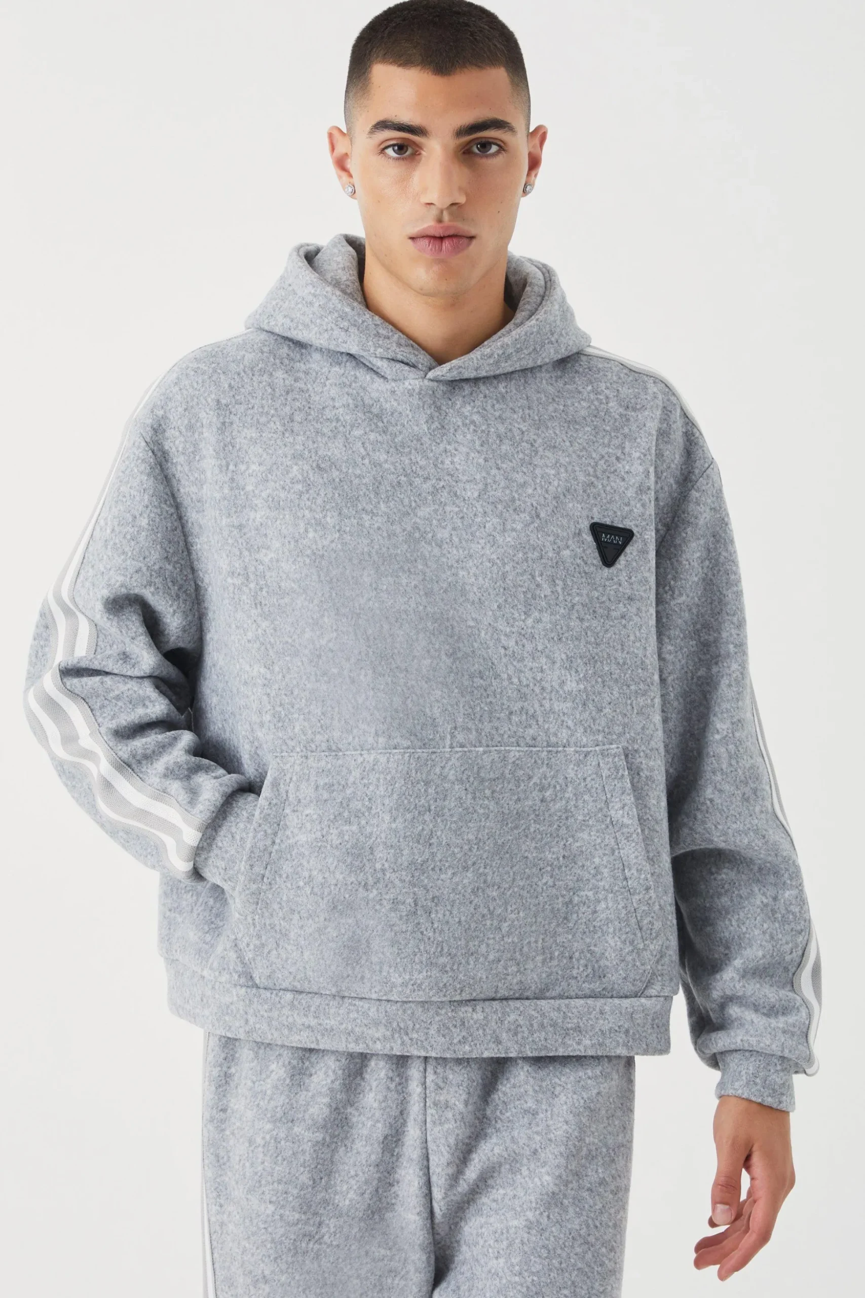 Oversized Brushed Heavyweight Taped Hoodie | BoohooMAN UK