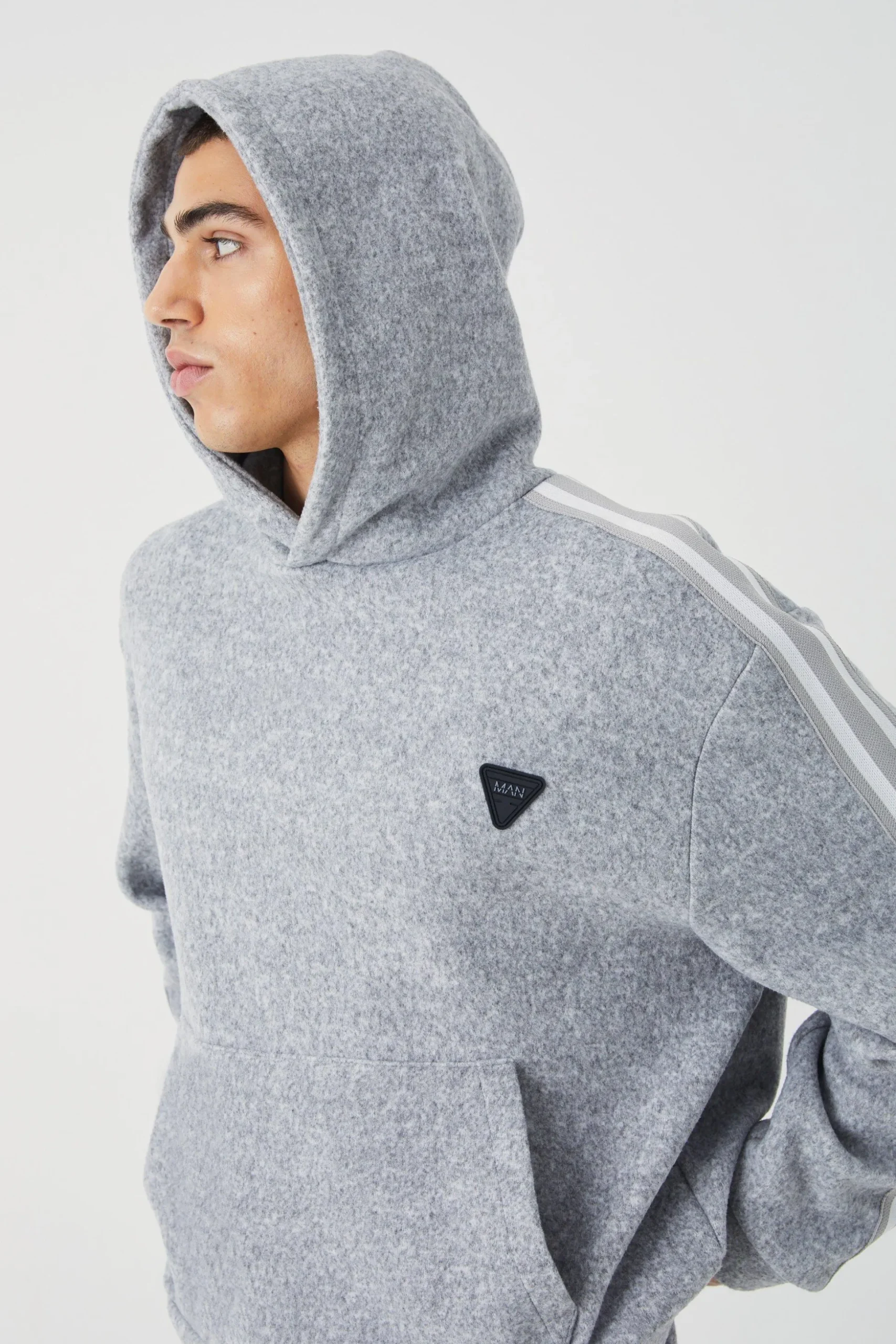 Oversized Brushed Heavyweight Taped Hoodie | BoohooMAN UK
