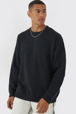 Oversized Brushed Yarn Crew Neck Jumper | BoohooMAN UK