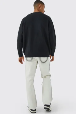 Oversized Brushed Yarn Crew Neck Jumper | BoohooMAN UK