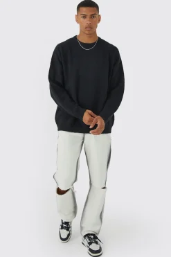 Oversized Brushed Yarn Crew Neck Jumper | BoohooMAN UK