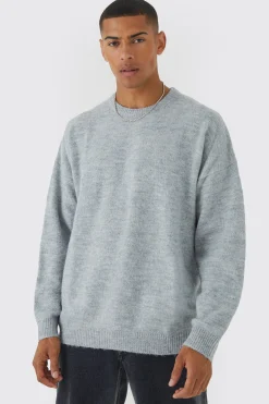 Oversized Brushed Yarn Crew Neck Jumper | BoohooMAN UK