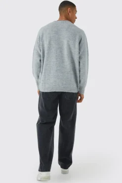 Oversized Brushed Yarn Crew Neck Jumper | BoohooMAN UK