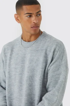 Oversized Brushed Yarn Crew Neck Jumper | BoohooMAN UK