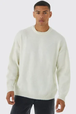 Oversized Brushed Yarn Crew Neck Jumper | BoohooMAN UK