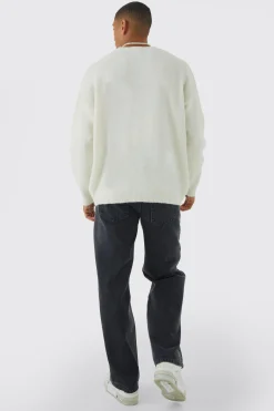 Oversized Brushed Yarn Crew Neck Jumper | BoohooMAN UK
