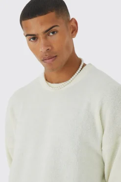 Oversized Brushed Yarn Crew Neck Jumper | BoohooMAN UK