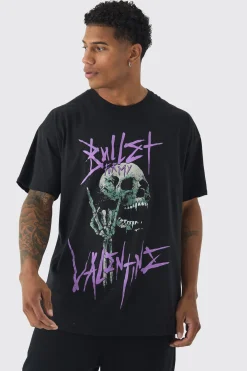 Oversized Bullet For My Valentine License Print T-Shirt | BoohooMAN UK