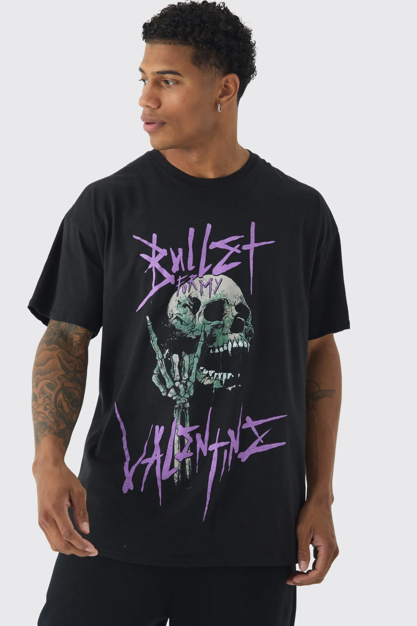 Oversized Bullet For My Valentine License Print T-Shirt | BoohooMAN UK