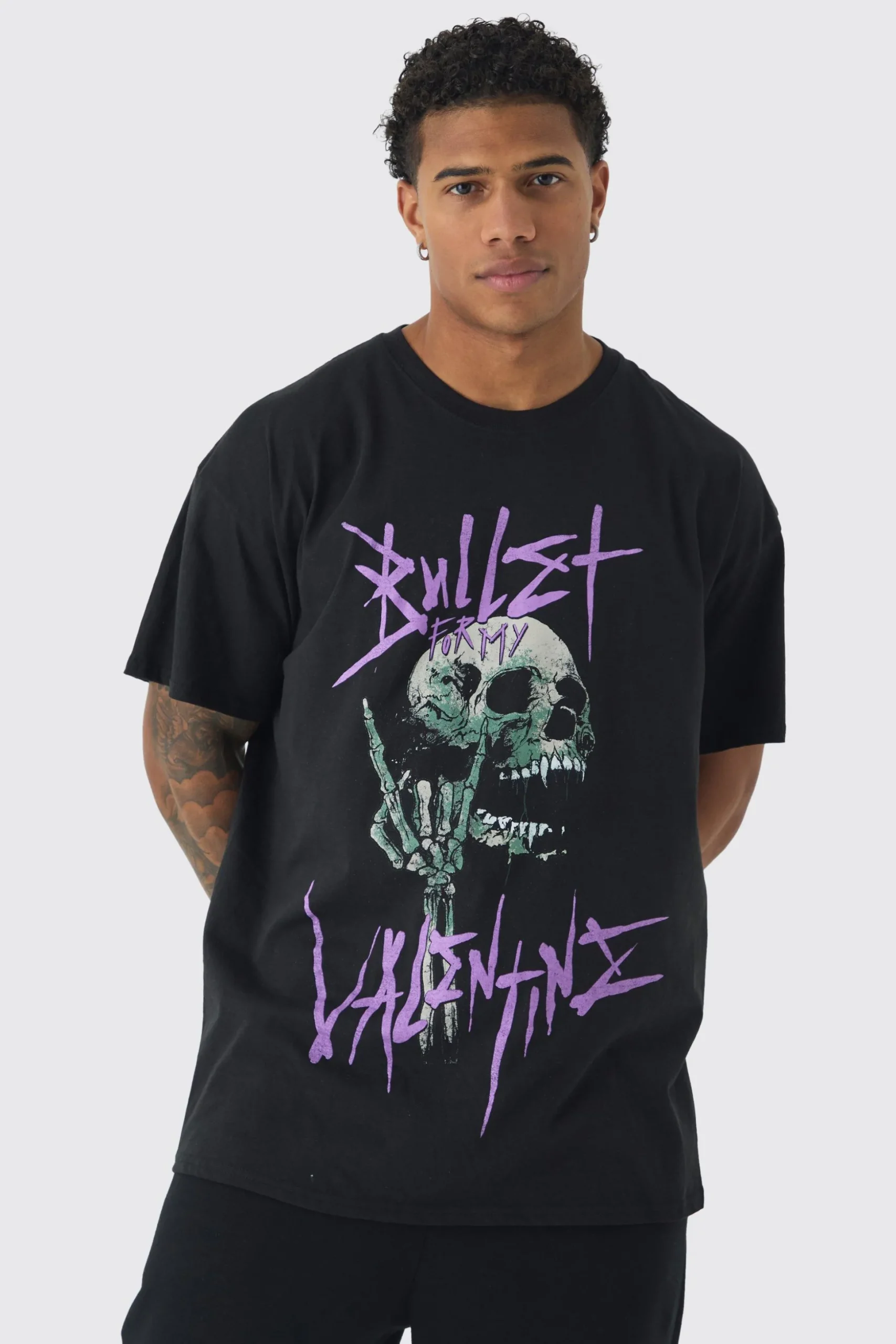 Oversized Bullet For My Valentine License Print T-Shirt | BoohooMAN UK