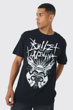 Oversized Bullet For My Valentine License Print T-Shirt | BoohooMAN UK