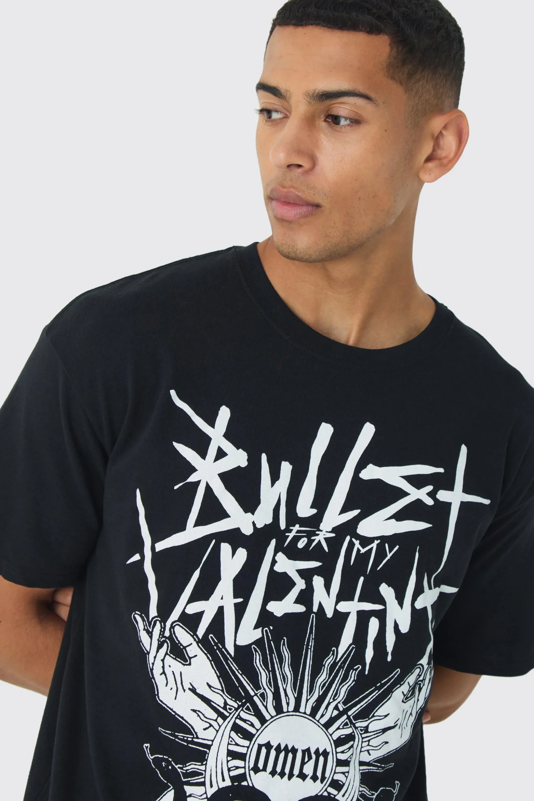 Oversized Bullet For My Valentine License Print T-Shirt | BoohooMAN UK