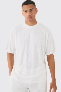 Oversized Burnout Towelling Jacquard T-shirt | BoohooMAN UK