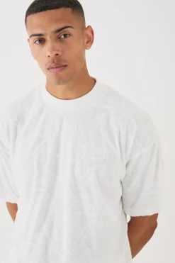 Oversized Burnout Towelling Jacquard T-shirt | BoohooMAN UK