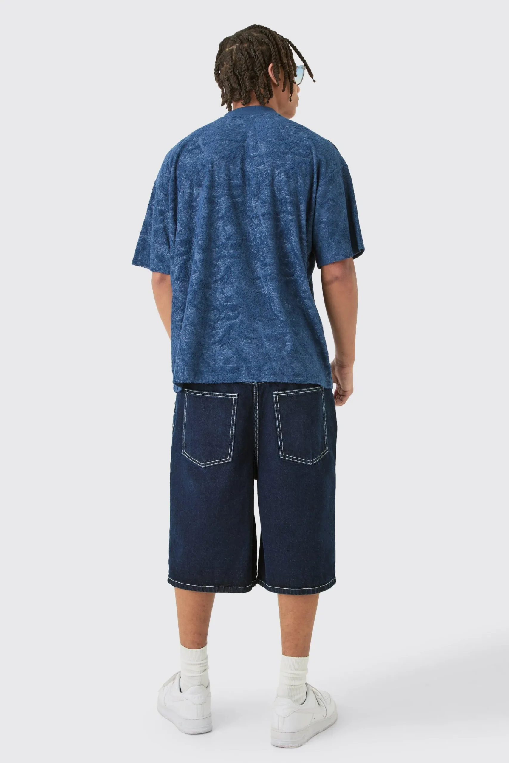 Oversized Burnout Towelling Jacquard T-shirt | BoohooMAN UK