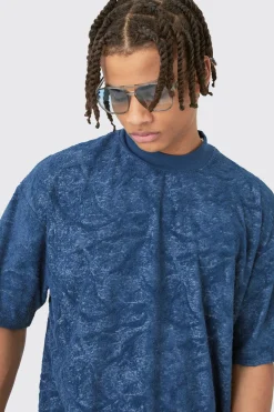Oversized Burnout Towelling Jacquard T-shirt | BoohooMAN UK