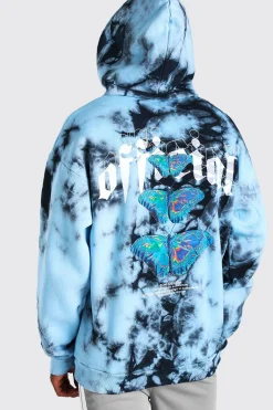 Oversized Butterfly Back Print Tie Dye Hoodie | BoohooMAN UK