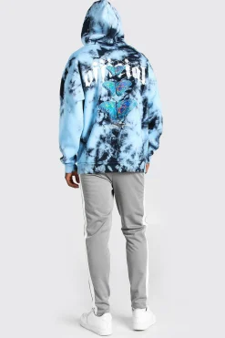 Oversized Butterfly Back Print Tie Dye Hoodie | BoohooMAN UK