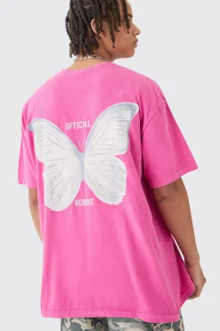 Oversized Butterfly Print Wash T-shirt | BoohooMAN UK