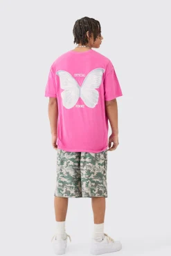 Oversized Butterfly Print Wash T-shirt | BoohooMAN UK