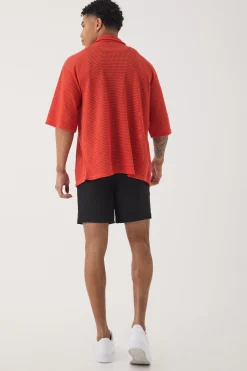 Oversized Button Through Textured Shirt | BoohooMAN UK