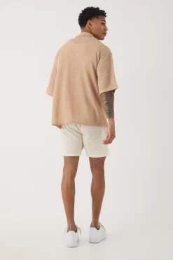 Oversized Button Through Textured Short Sleeve Shirt | BoohooMAN UK