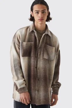 Oversized Button Up Ombre Check Overshirt | BoohooMAN UK