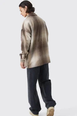 Oversized Button Up Ombre Check Overshirt | BoohooMAN UK