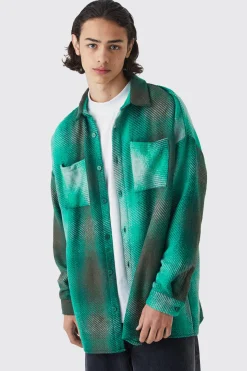 Oversized Button Up Ombre Check Overshirt | BoohooMAN UK