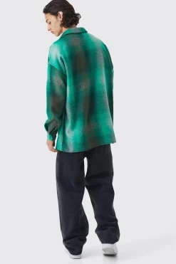 Oversized Button Up Ombre Check Overshirt | BoohooMAN UK