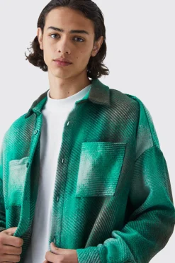 Oversized Button Up Ombre Check Overshirt | BoohooMAN UK
