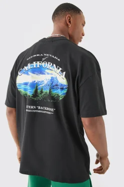 Oversized California Landscape Back Print T-shirt | BoohooMAN UK