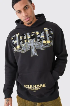 Oversized Camo Flock Print Hoodie | BoohooMAN UK