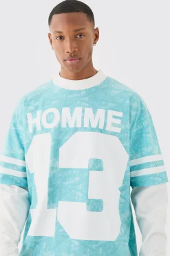 Oversized Camo Homme Print Layered T-shirt | BoohooMAN UK