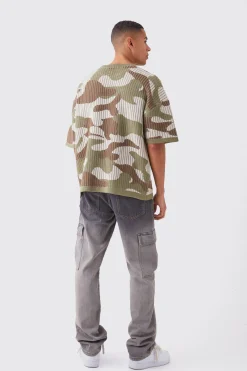 Oversized Camo Knitted T-shirt | BoohooMAN UK