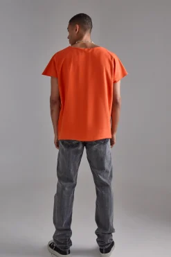 Oversized Cap Sleeve Slash Neck Loopback T-shirt | BoohooMAN UK