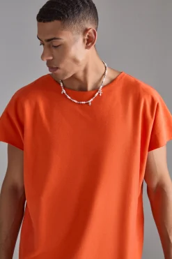 Oversized Cap Sleeve Slash Neck Loopback T-shirt | BoohooMAN UK