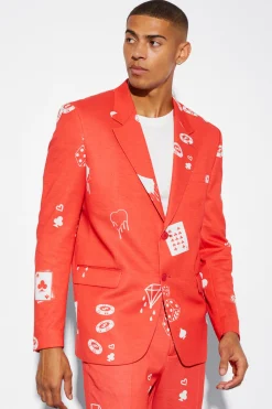 Oversized Card Print Suit | BoohooMAN UK