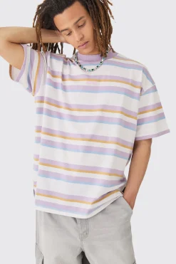Oversized Carded Heavy Striped OFCL T-shirt | BoohooMAN UK