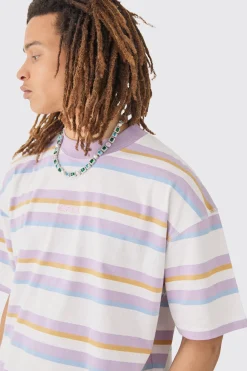 Oversized Carded Heavy Striped OFCL T-shirt | BoohooMAN UK