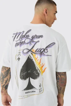 Oversized Cards Back Print T-Shirt | BoohooMAN UK