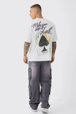 Oversized Cards Back Print T-Shirt | BoohooMAN UK