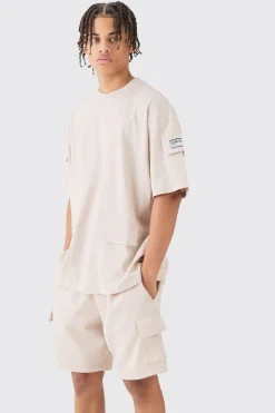 Oversized Cargo T-shirt And Short Set | BoohooMAN UK